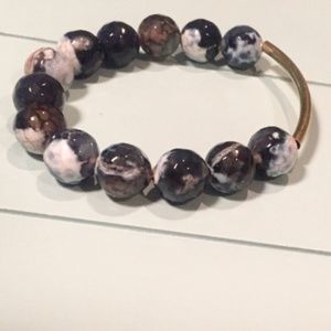NEW | Anthropologie, Black Marble Beads w/ Gold Tone Bar Bracelet